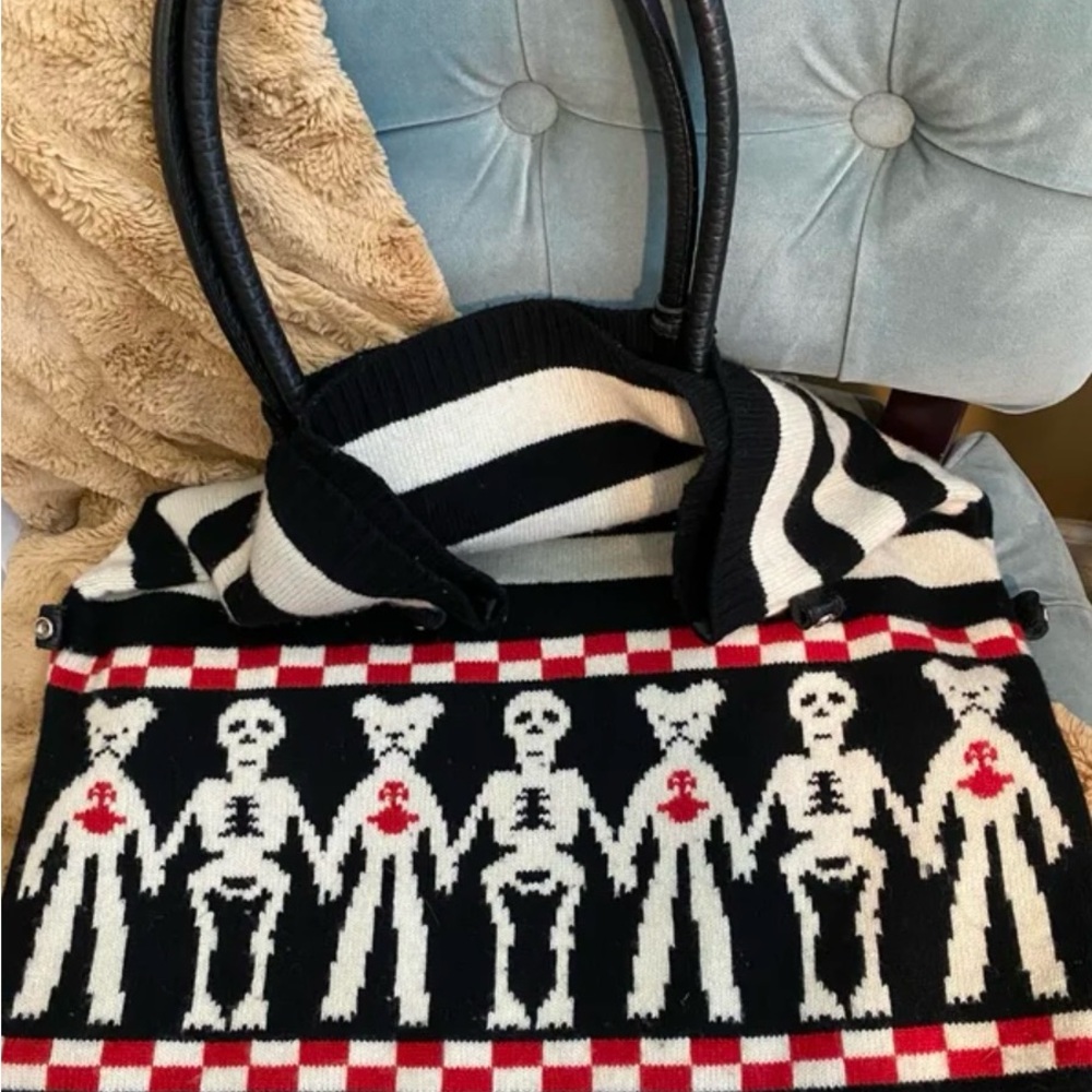 Rare Vivienne Westwood Black, White & Red Striped Tote with Skeleton Bear Motif - Picture 5 of 8
